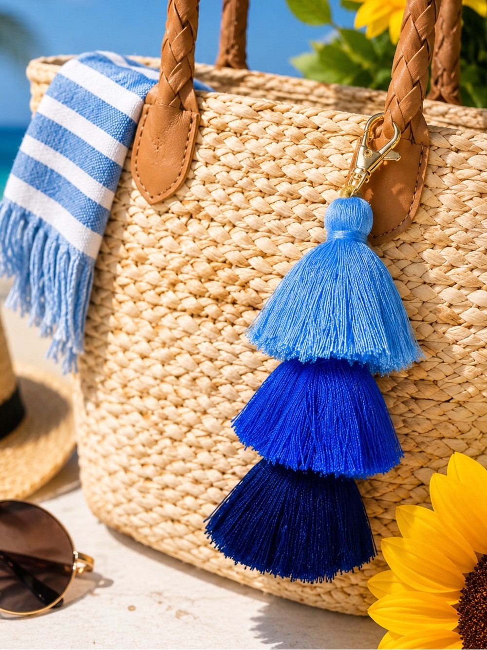 Blue Ombre Triple Tassel Bag Charm Keychain – New